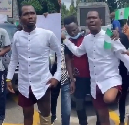#EndSARS: Nigerian man whose leg got amputated after he was allegedly shot by a police officer two months after his wedding, speaks (video)