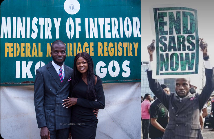 Photos of man who joined the #EndSARS protest in his wedding suit shortly after tying the knot